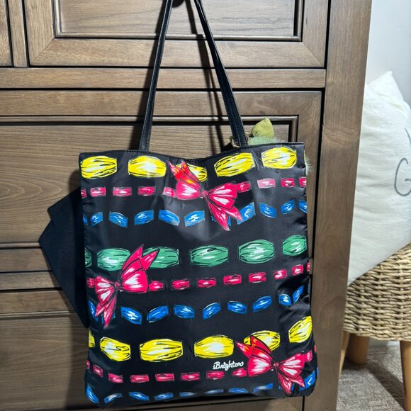 Brighton Take A Beau Black Multi-Color Bow Print Tote with Satin Bow - Picture 3 of 7
